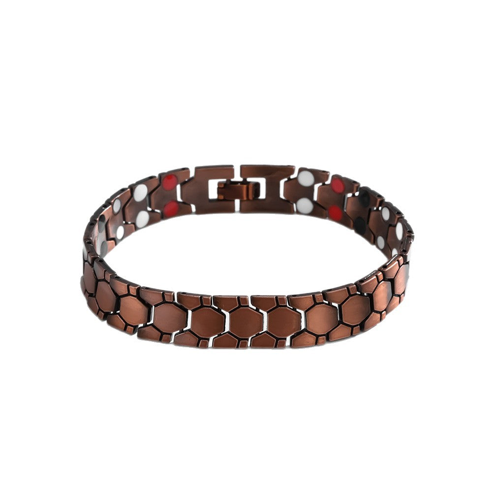 Men's Bronze Magnet Retro Wide Row Full Bracelet