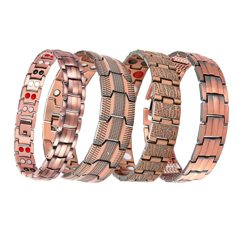 Men's Bronze Magnet Retro Wide Row Full Bracelet